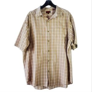 Wolverine Shirt XXL TTG Button Up Pocket Short Sleeve Plaid Tan White